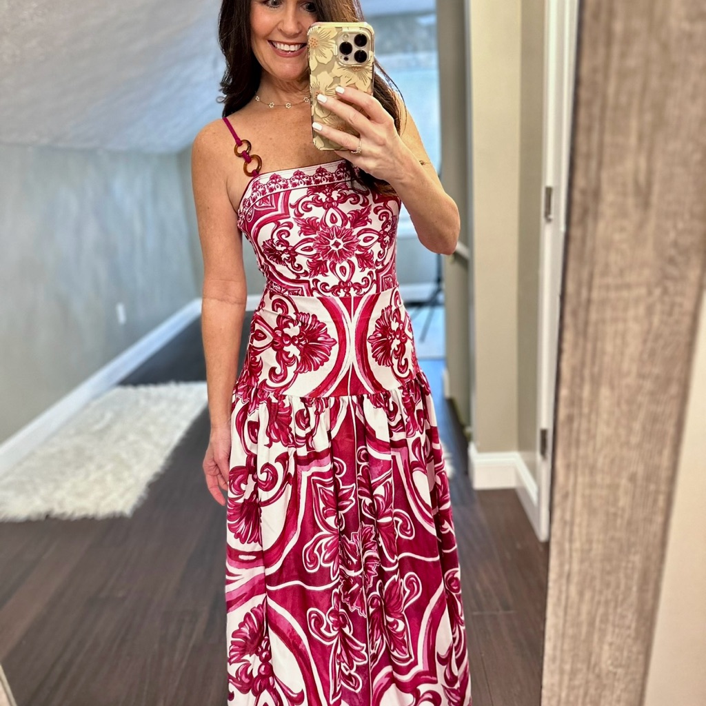 Elegant Red And White Floral Maxi Dress- 3 Piece Swimsuit Set